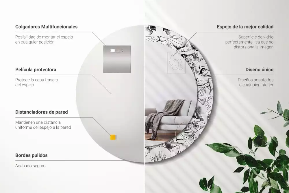 Miroir rond avec décoration Chats