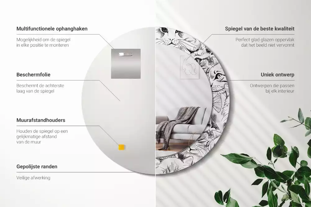 Miroir rond avec décoration Chats