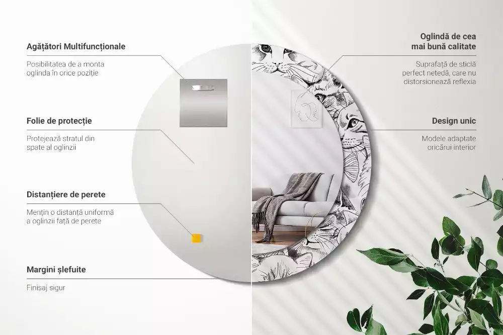 Miroir rond avec décoration Chats