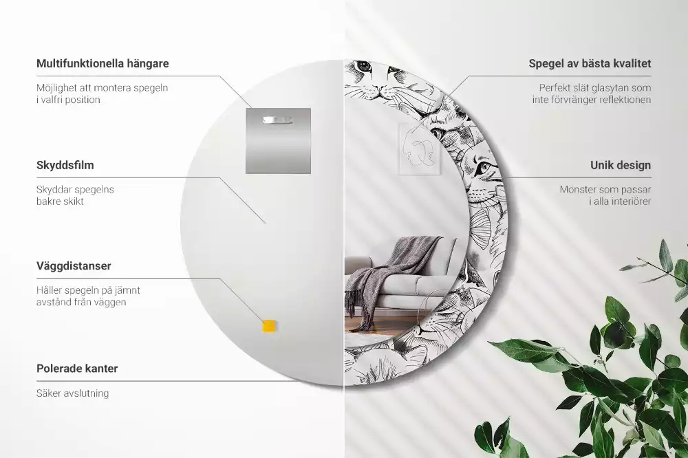 Miroir rond avec décoration Chats