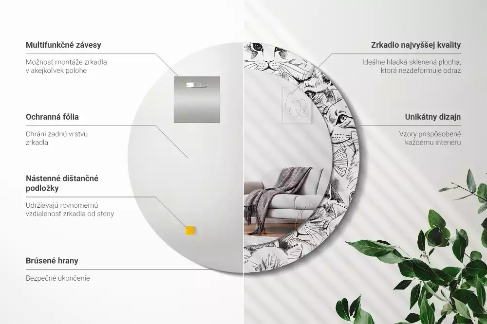 Miroir rond avec décoration Chats