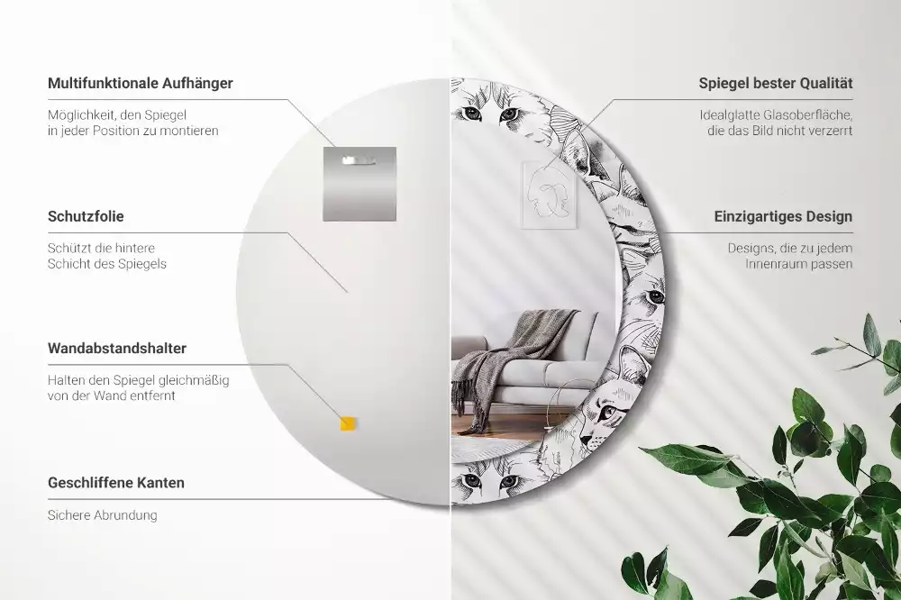 Miroir rond avec décoration Chats