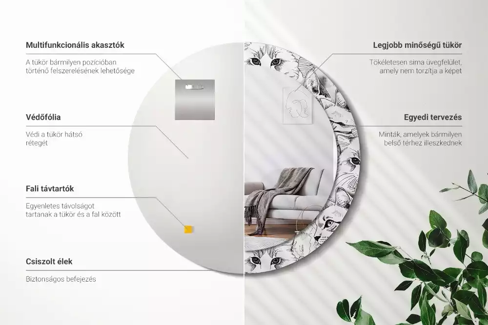 Miroir rond avec décoration Chats