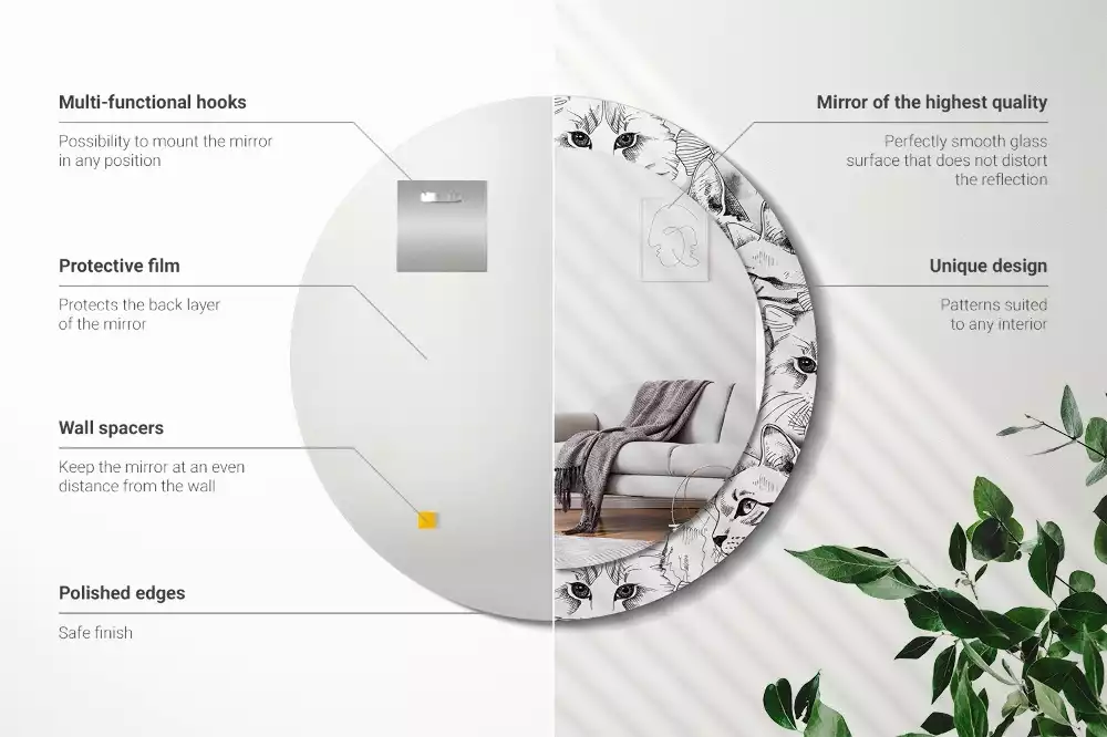 Miroir rond avec décoration Chats