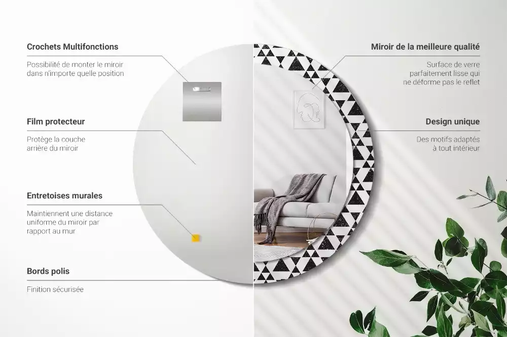 Miroir rond imprimé Triangles géométriques