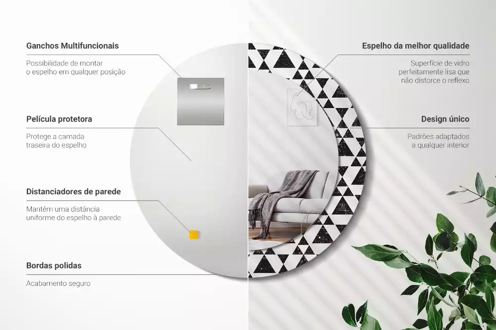 Miroir rond imprimé Triangles géométriques