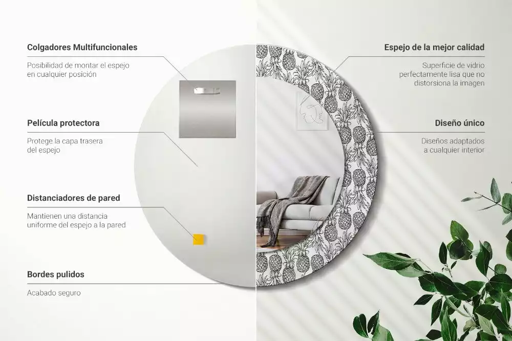 Miroir rond avec décoration Ananas
