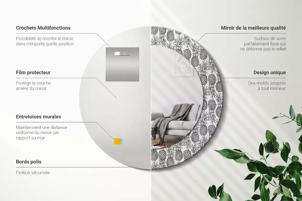 Miroir rond avec décoration Ananas