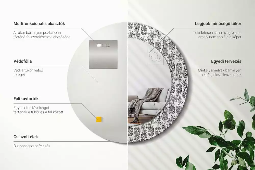 Miroir rond avec décoration Ananas