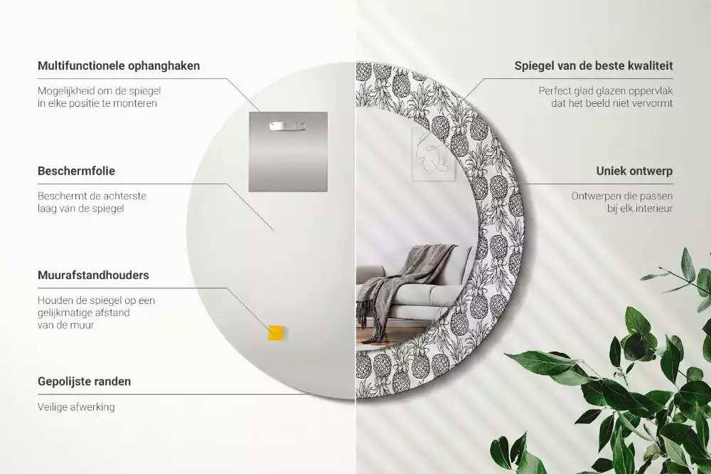 Miroir rond avec décoration Ananas