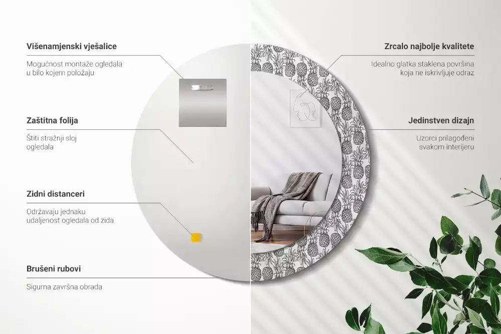 Miroir rond avec décoration Ananas