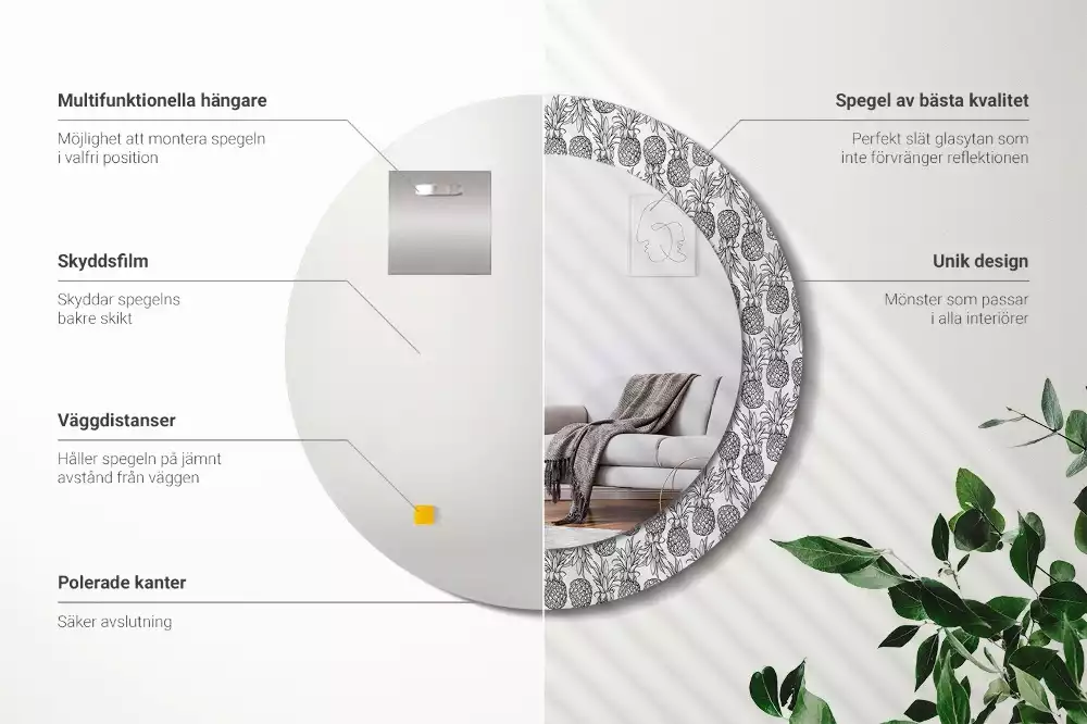 Miroir rond avec décoration Ananas