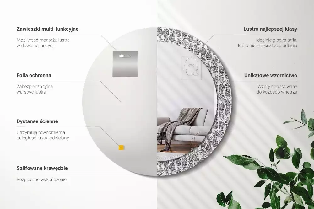 Miroir rond avec décoration Ananas