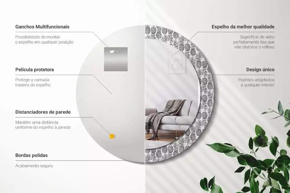 Miroir rond avec décoration Ananas