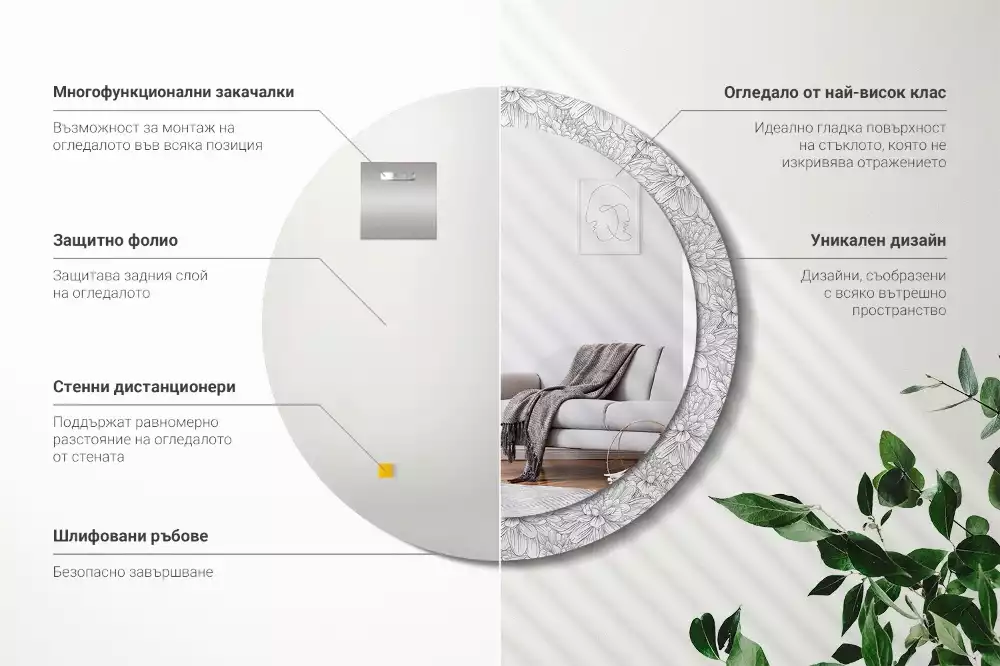 Miroir rond avec décoration Fleurs de lotus