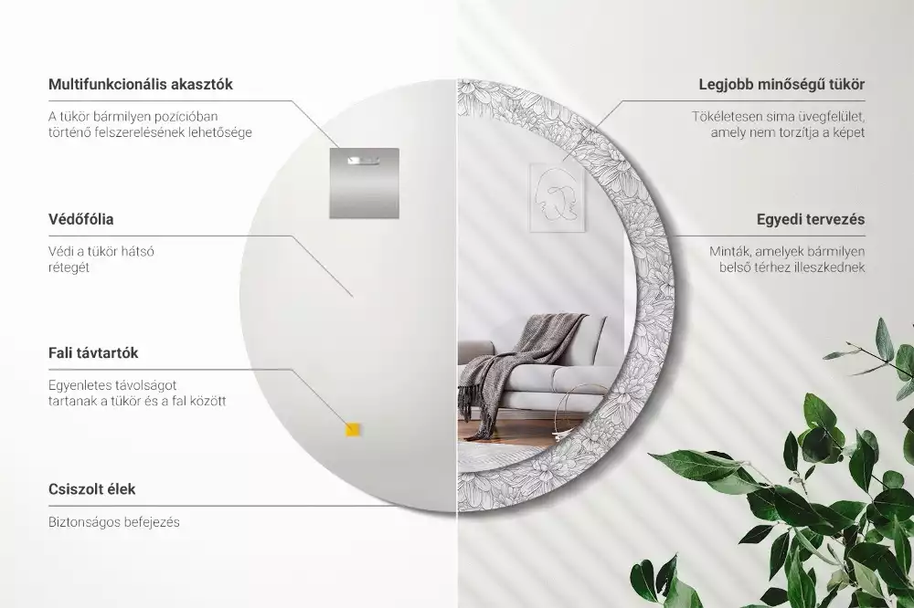 Miroir rond avec décoration Fleurs de lotus