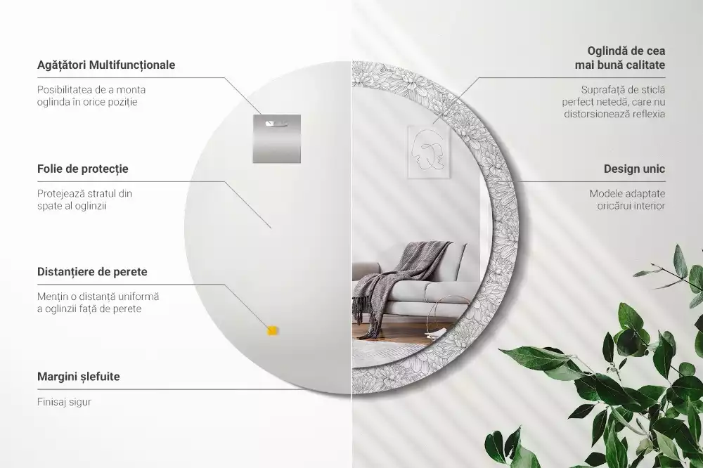 Miroir rond avec décoration Fleurs de lotus