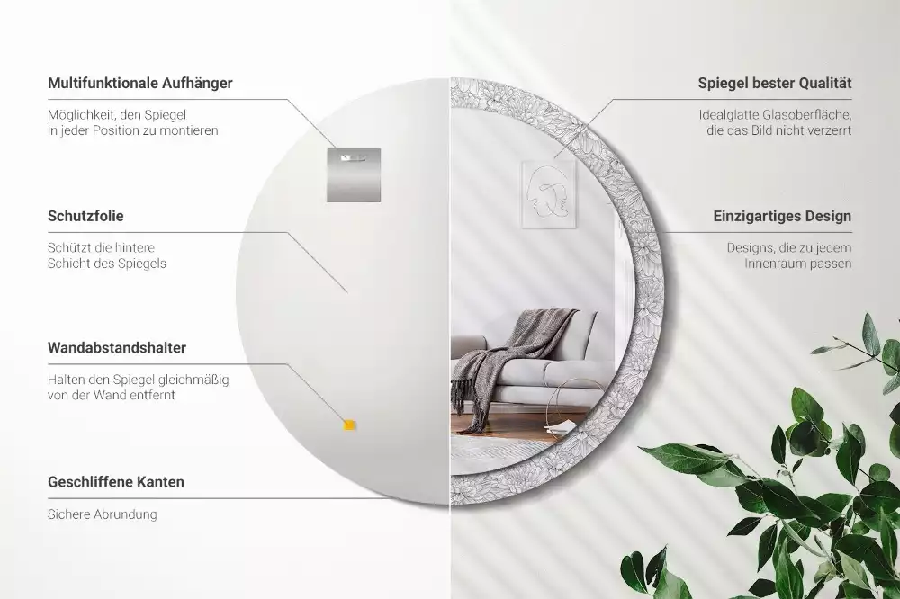 Miroir rond avec décoration Fleurs de lotus