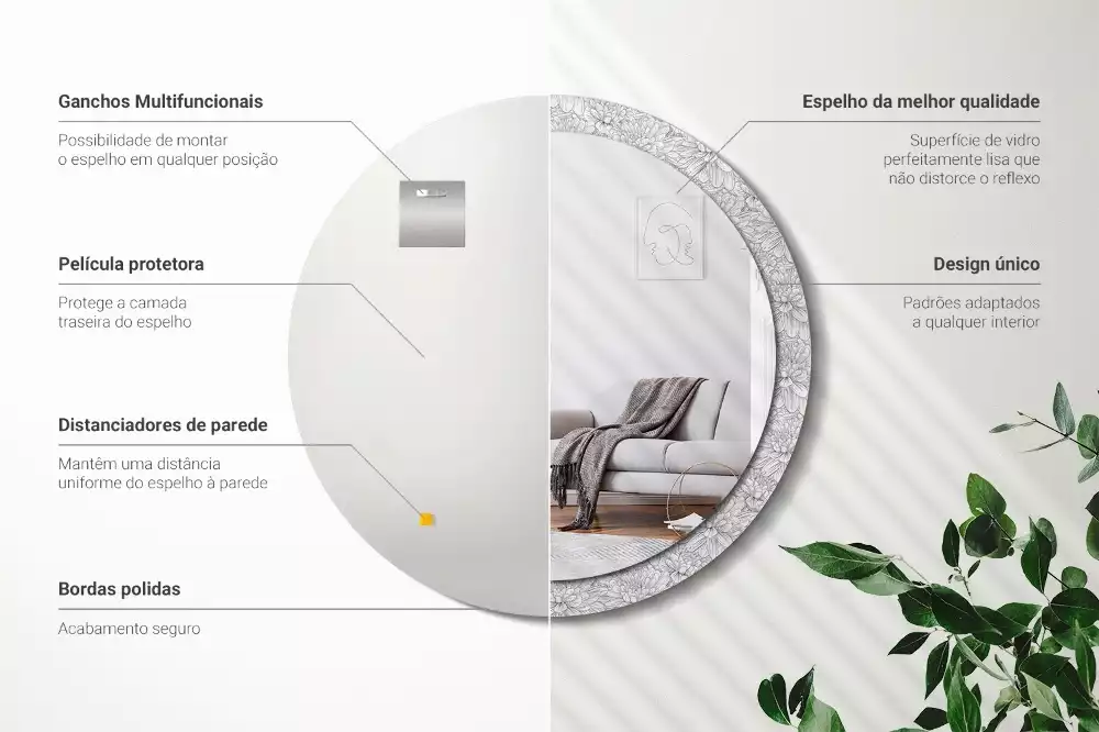 Miroir rond avec décoration Fleurs de lotus