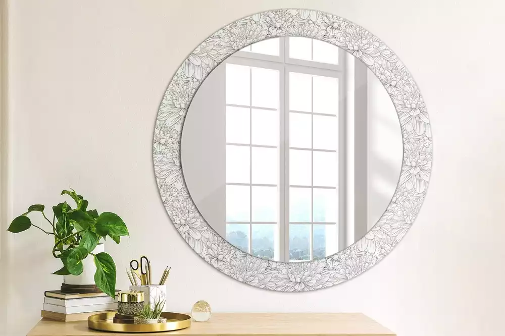 Miroir rond avec décoration Fleurs de lotus