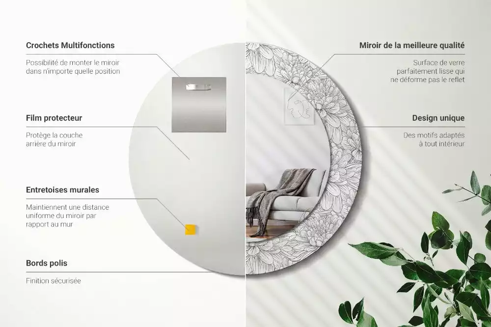 Miroir rond avec décoration Fleurs de lotus