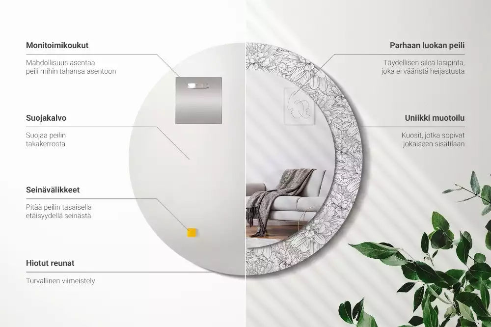 Miroir rond avec décoration Fleurs de lotus