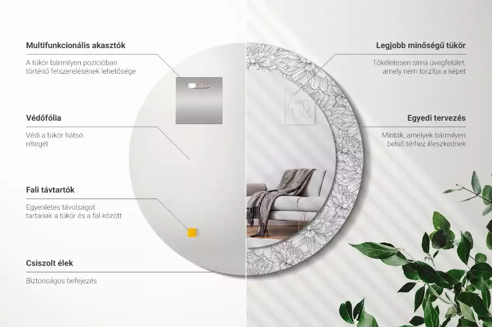 Miroir rond avec décoration Fleurs de lotus