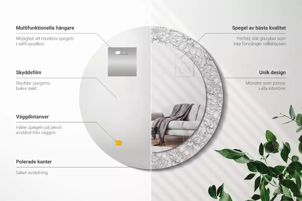 Miroir rond avec décoration Fleurs de lotus