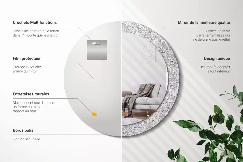Miroir rond avec décoration Fleurs de lotus
