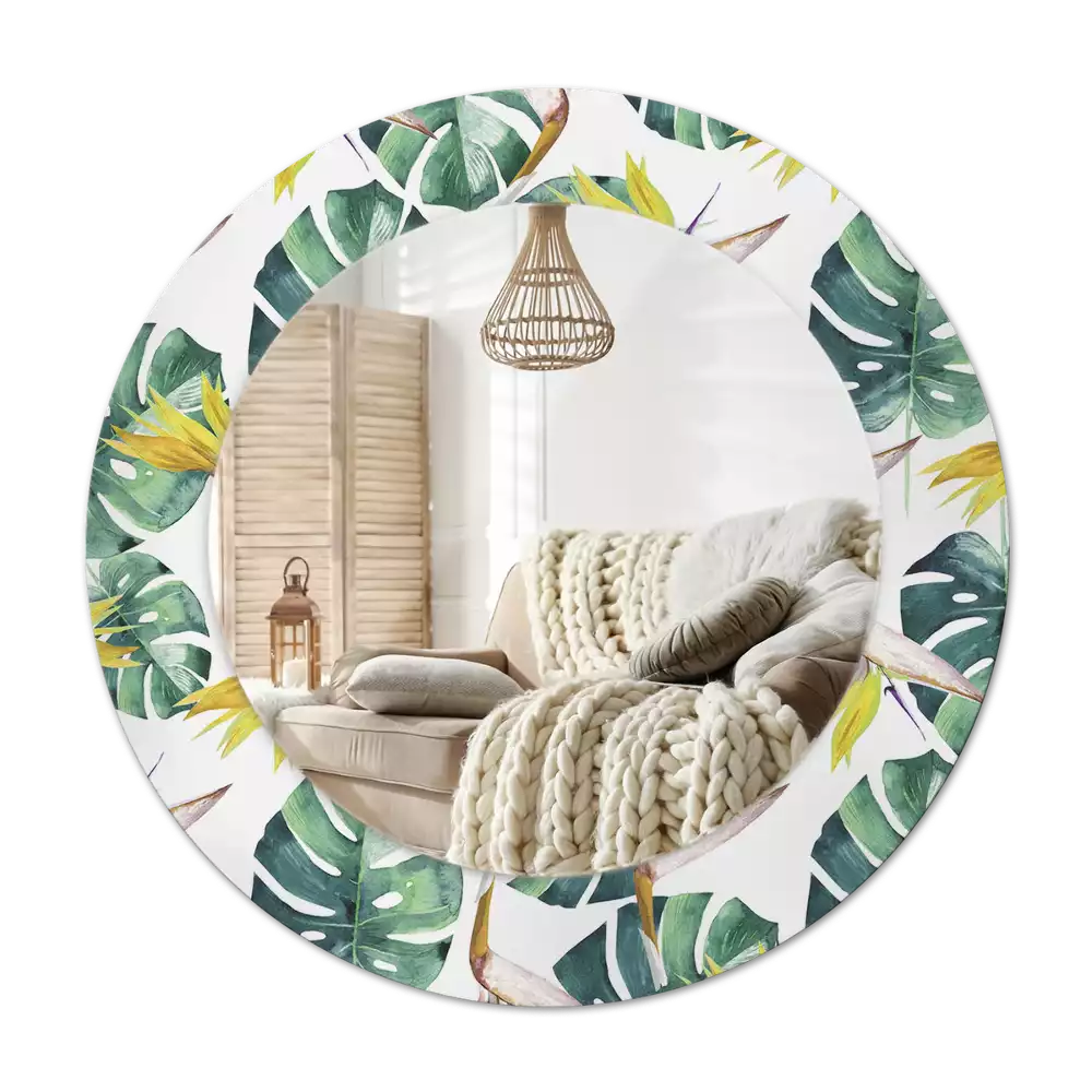Miroir rond imprimé Feuilles tropicales