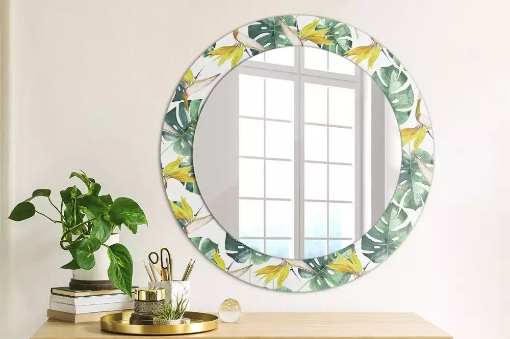 Miroir rond imprimé Feuilles tropicales
