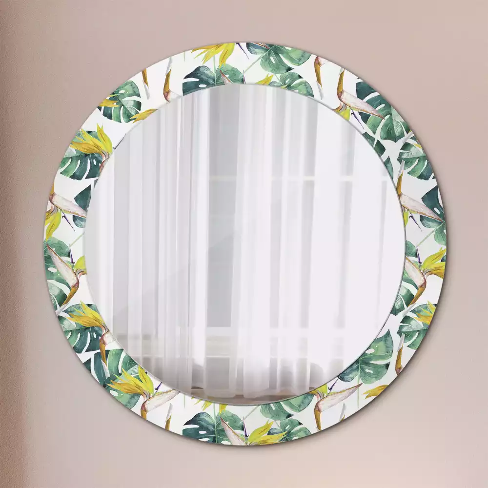 Miroir rond imprimé Feuilles tropicales
