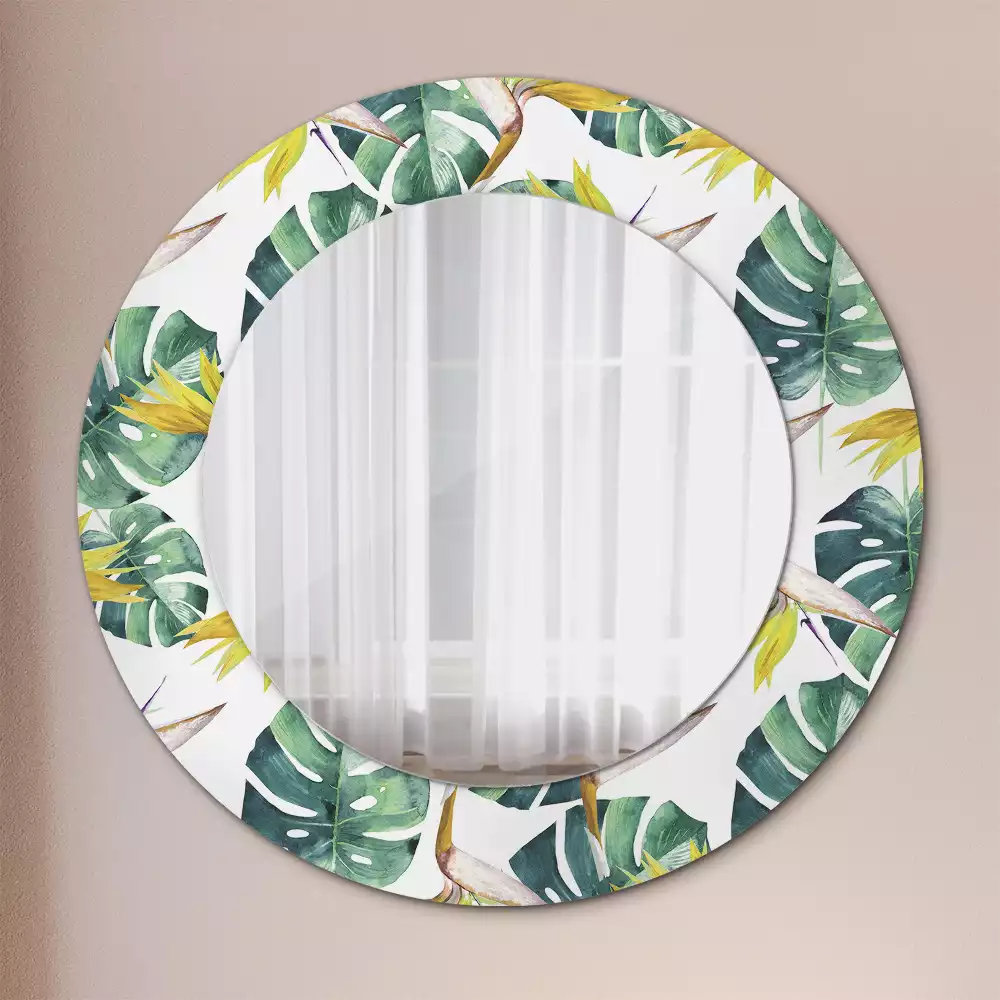 Miroir rond imprimé Feuilles tropicales