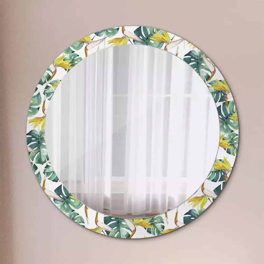 Miroir rond imprimé Feuilles tropicales