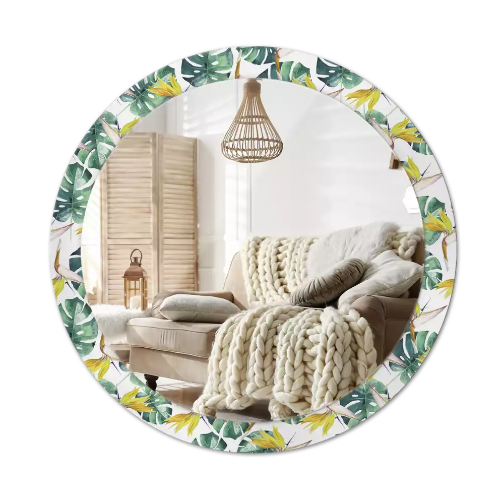 Miroir rond imprimé Feuilles tropicales