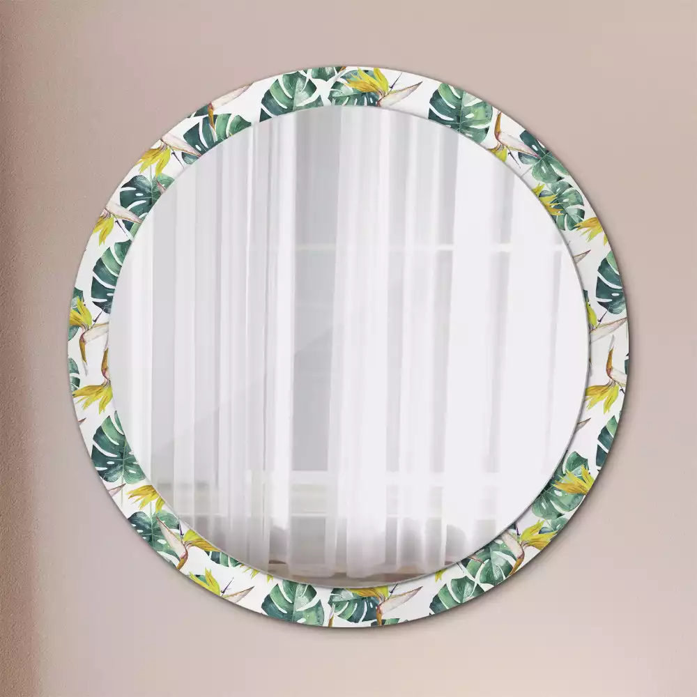 Miroir rond imprimé Feuilles tropicales