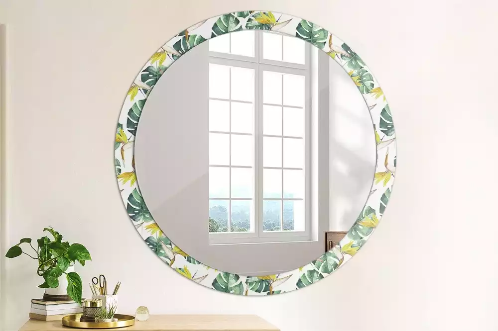 Miroir rond imprimé Feuilles tropicales