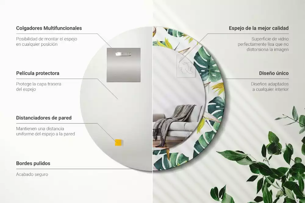 Miroir rond imprimé Feuilles tropicales