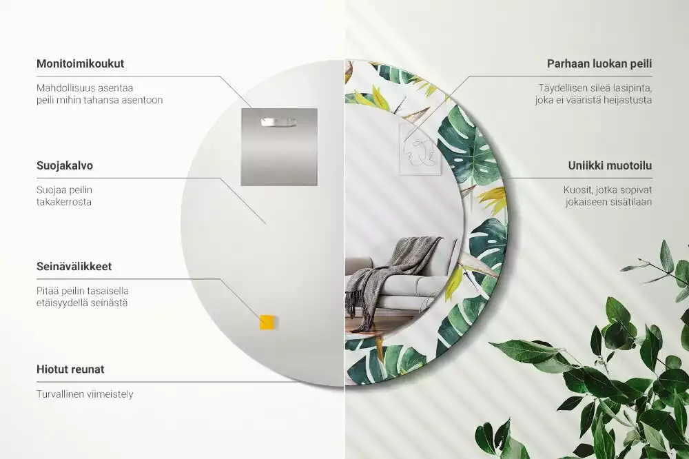 Miroir rond imprimé Feuilles tropicales