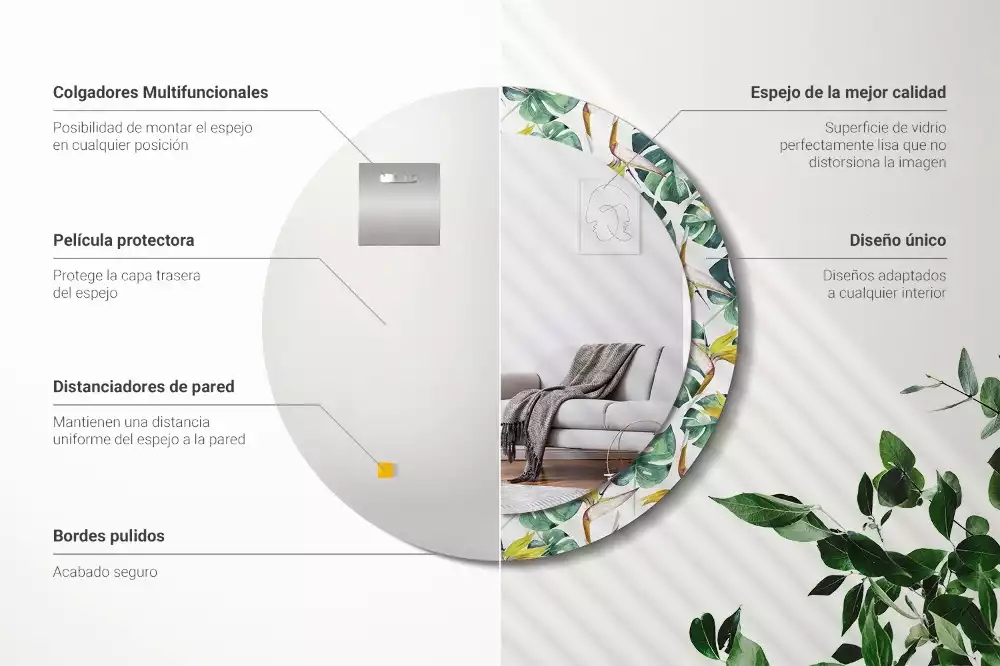 Miroir rond imprimé Feuilles tropicales