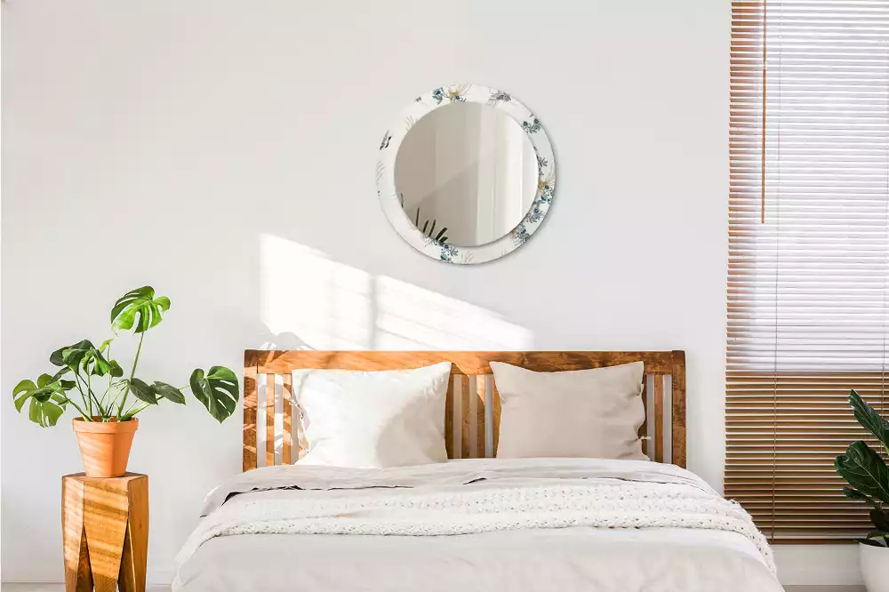 Miroir rond cadre avec impression Oiseaux chinois