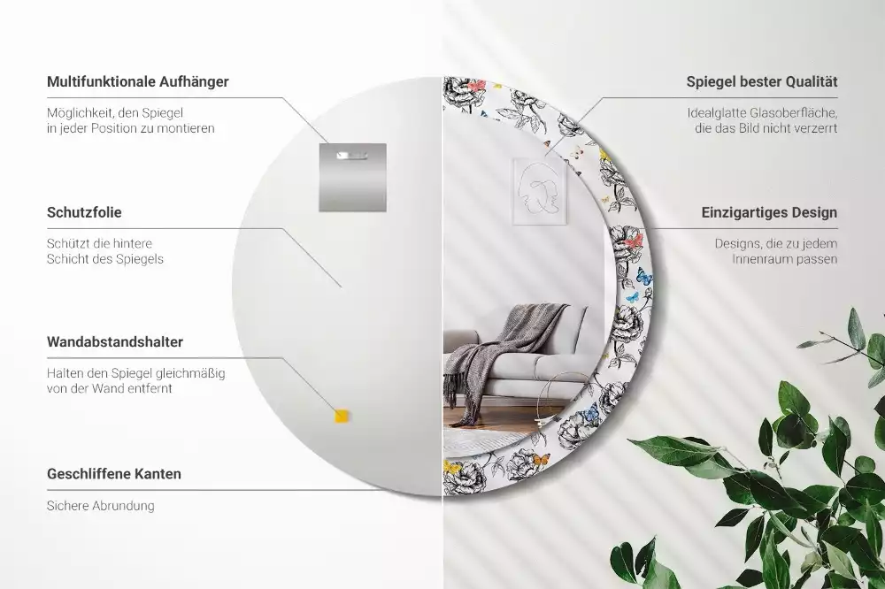 Miroir rond imprimé Papillons colorés