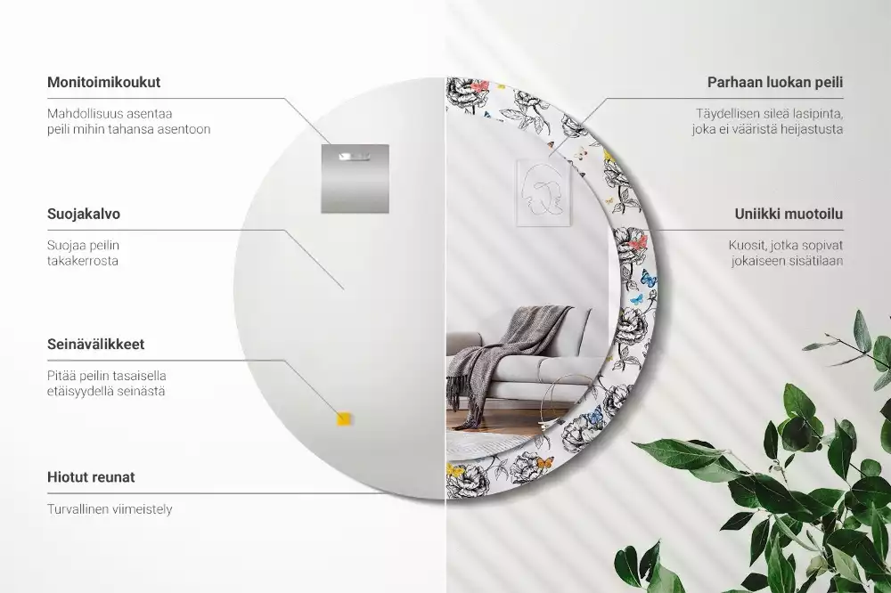 Miroir rond imprimé Papillons colorés