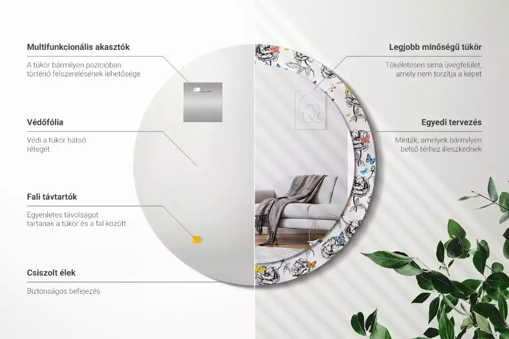 Miroir rond imprimé Papillons colorés