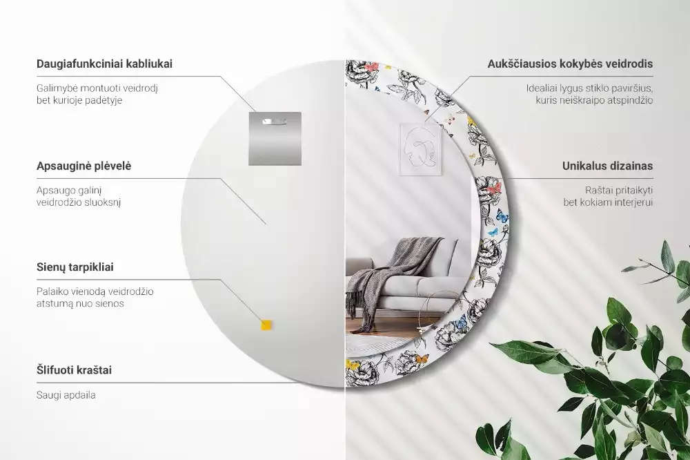 Miroir rond imprimé Papillons colorés