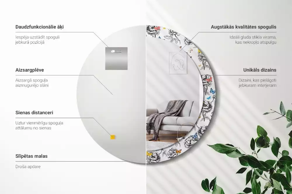 Miroir rond imprimé Papillons colorés