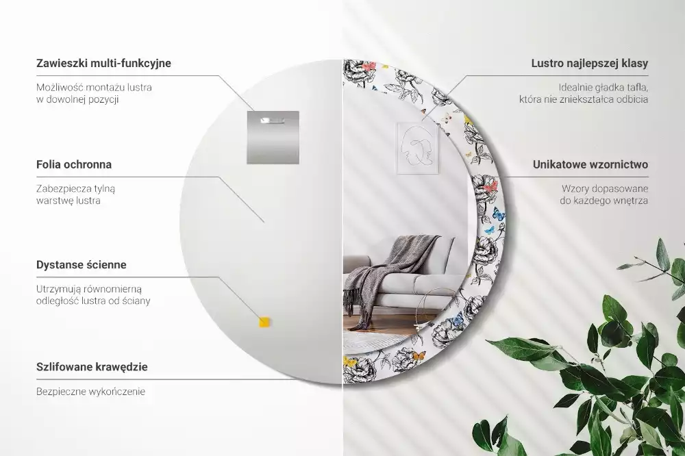 Miroir rond imprimé Papillons colorés