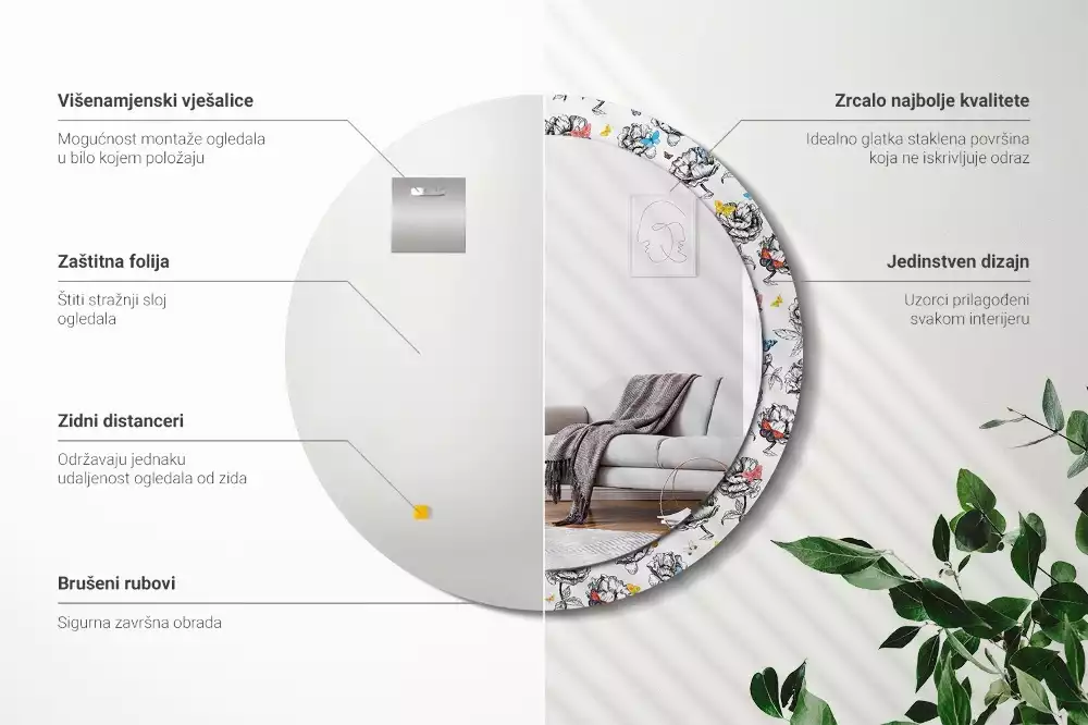 Miroir rond imprimé Papillons colorés