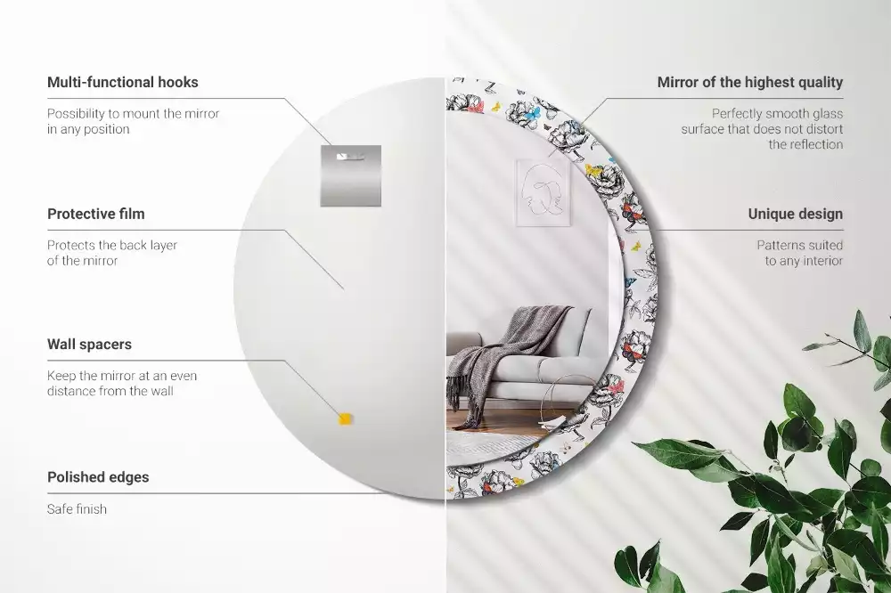 Miroir rond imprimé Papillons colorés