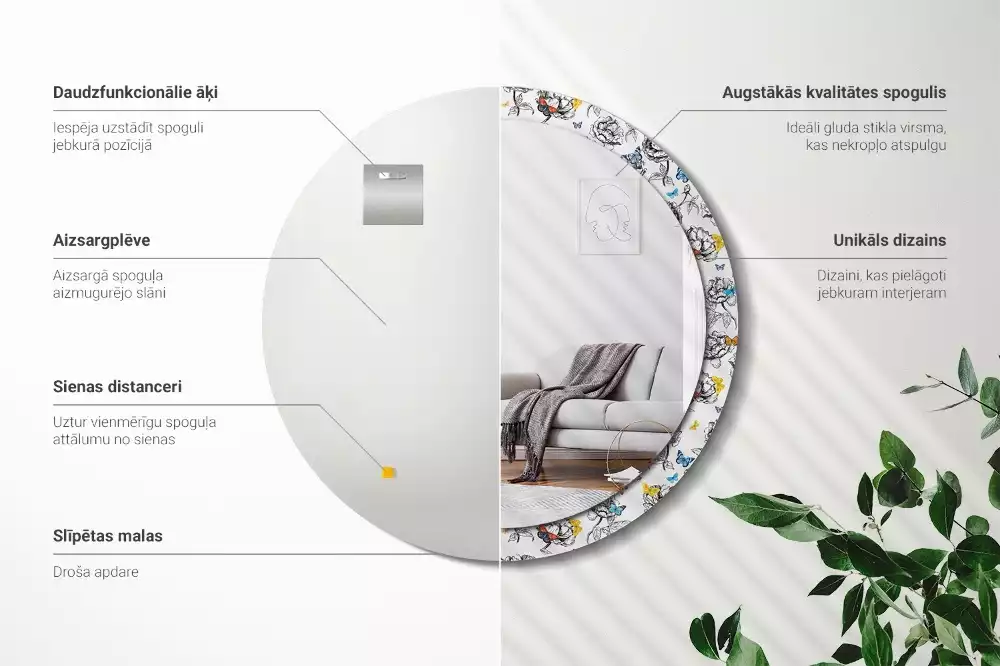 Miroir rond imprimé Papillons colorés